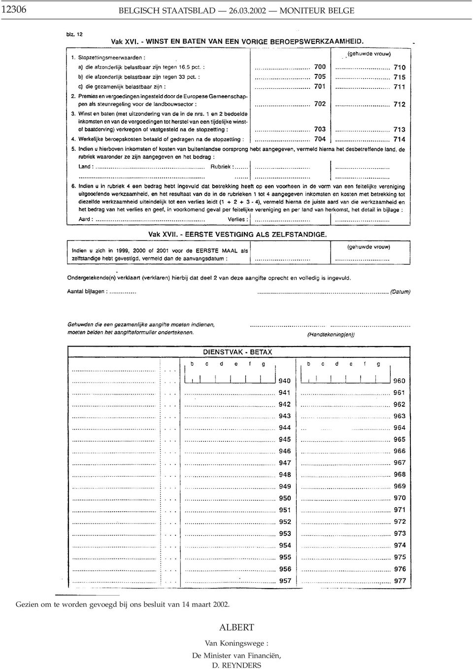 gevoegd bij ons besluit van 14 maart 2002.