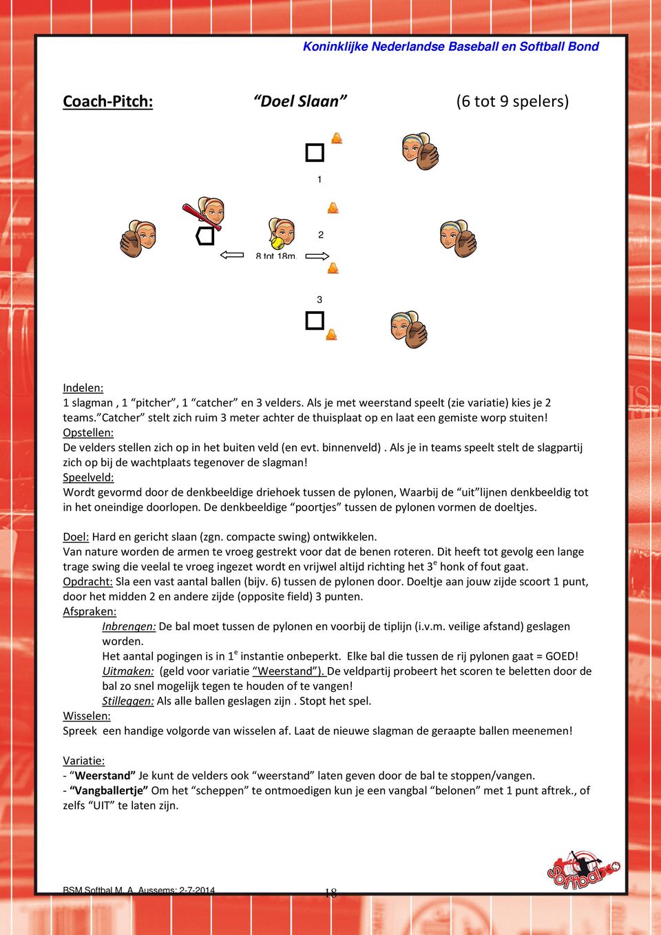 Als je in teams speelt stelt de slagpartij zich op bij de wachtplaats tegenover de slagman!