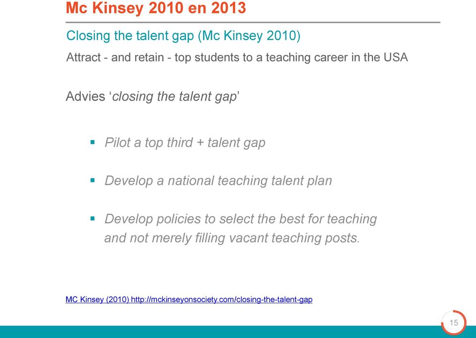 Develop a national teaching talent plan Develop policies to select the best for teaching and not