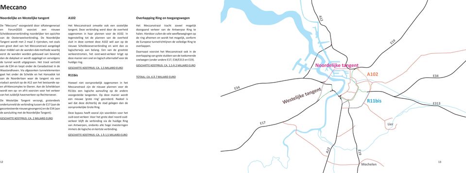 De Noordelijke Tangent wordt met 2 maal 3 rijstroken, net zoals een groot deel van het Meccanotracé aangelegd door middel van de wanden-dak-methode waarbij eerst de wanden worden gebouwd van bovenaf,