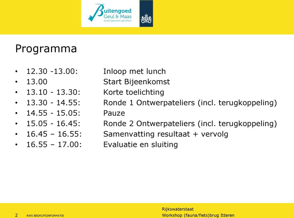 55-15.05: Pauze 15.05-16.45: Ronde 2 Ontwerpateliers (incl. terugkoppeling) 16.45 16.