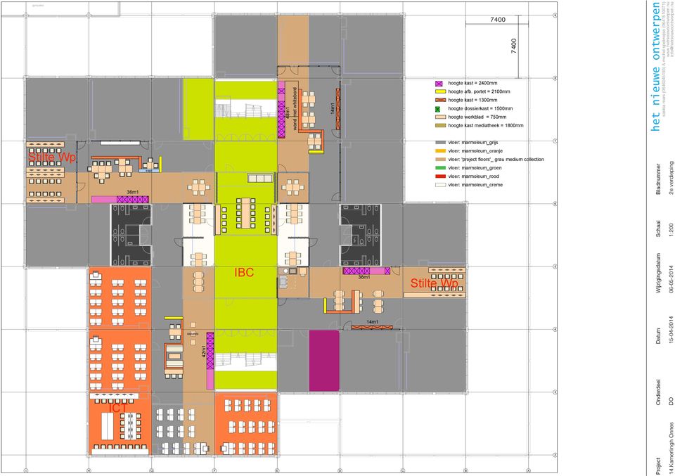 mediatheek = 100mm vloer: marmoleum_grijs Stilte Wp m1 expo vloer: marmoleum_oranje vloer: 'project