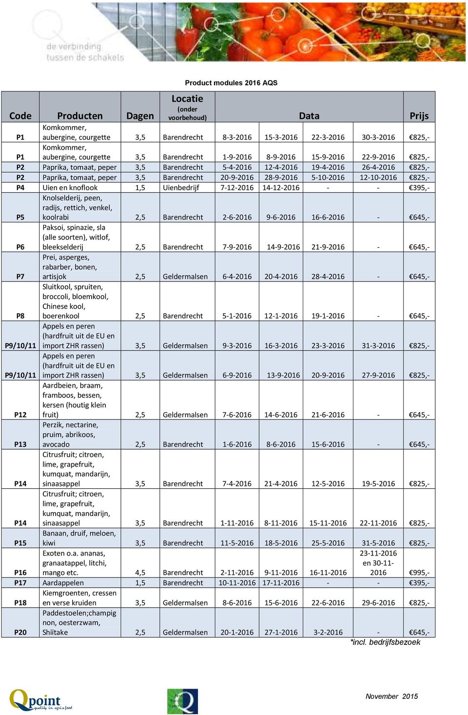 Barendrecht 20-9-2016 28-9-2016 5-10-2016 12-10-2016 825,- P4 Uien en knoflook 1,5 Uienbedrijf 7-12-2016 14-12-2016 - - 395,- Knolselderij, peen, radijs, rettich, venkel, P5 koolrabi 2,5 Barendrecht