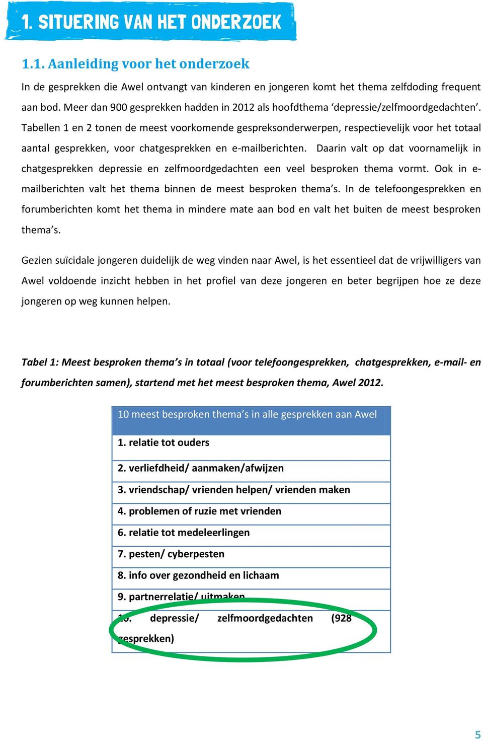 Tabellen 1 en 2 tonen de meest voorkomende gespreksonderwerpen, respectievelijk voor het totaal aantal gesprekken, voor chatgesprekken en e-mailberichten.