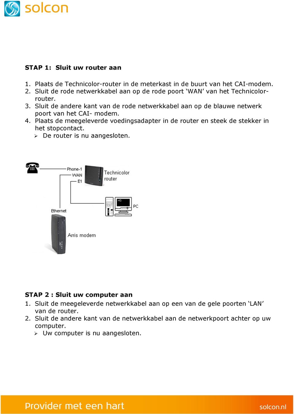 Sluit de andere kant van de rode netwerkkabel aan op de blauwe netwerk poort van het CAI- modem. 4.