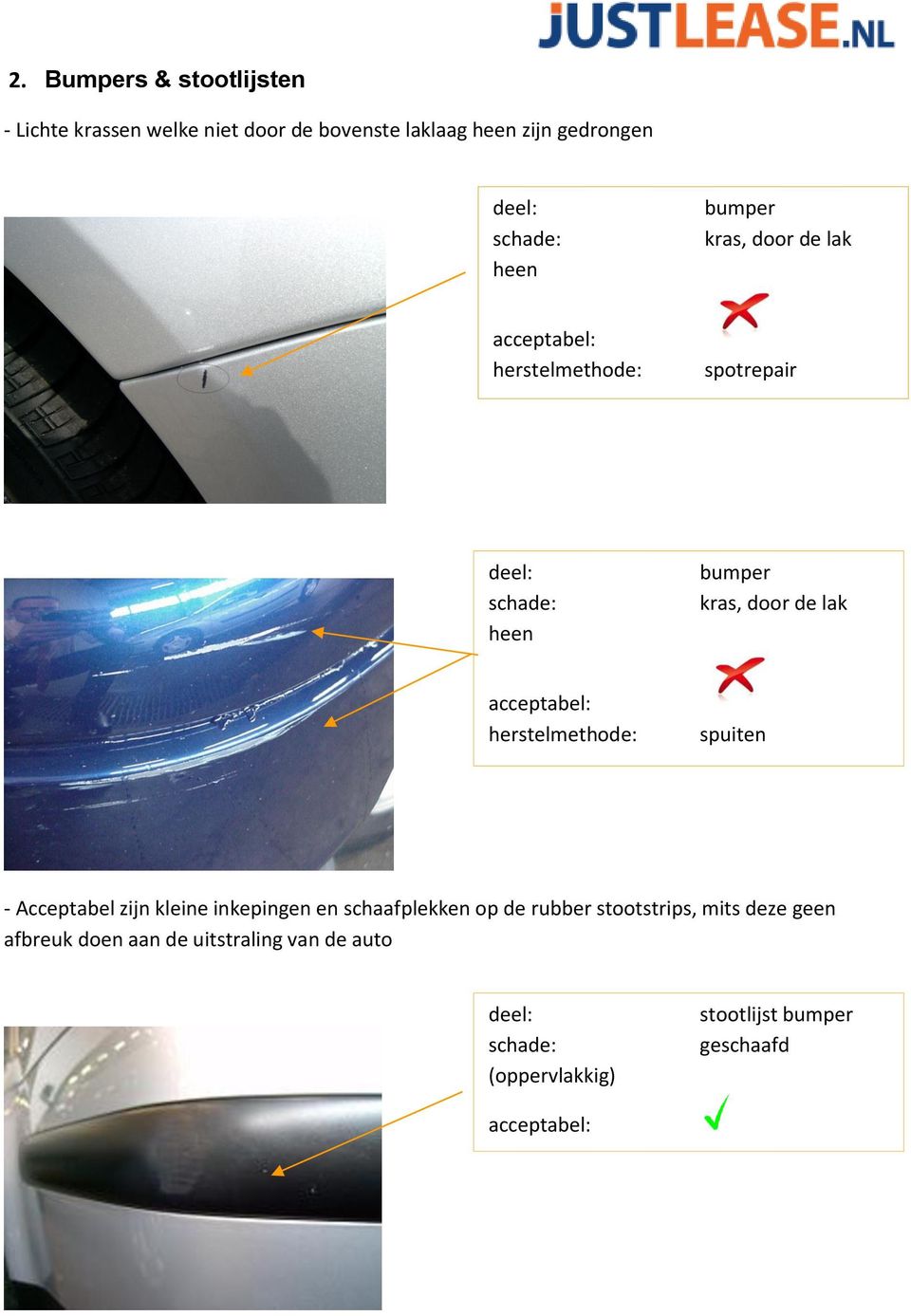 - Acceptabel zijn kleine inkepingen en schaafplekken op de rubber stootstrips, mits deze