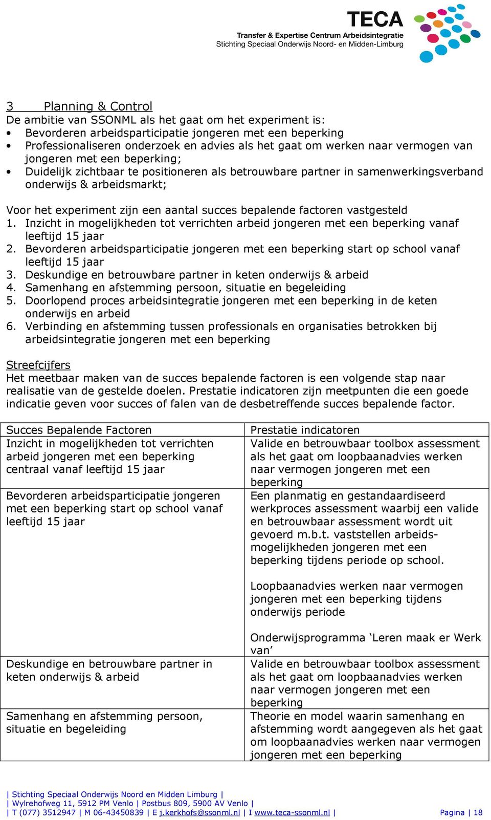 bepalende factoren vastgesteld 1. Inzicht in mogelijkheden tot verrichten arbeid jongeren met een beperking vanaf leeftijd 15 jaar 2.