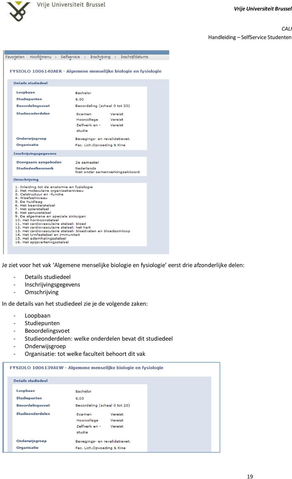 je de volgende zaken: - Loopbaan - Studiepunten - Beoordelingsvoet - Studieonderdelen: welke