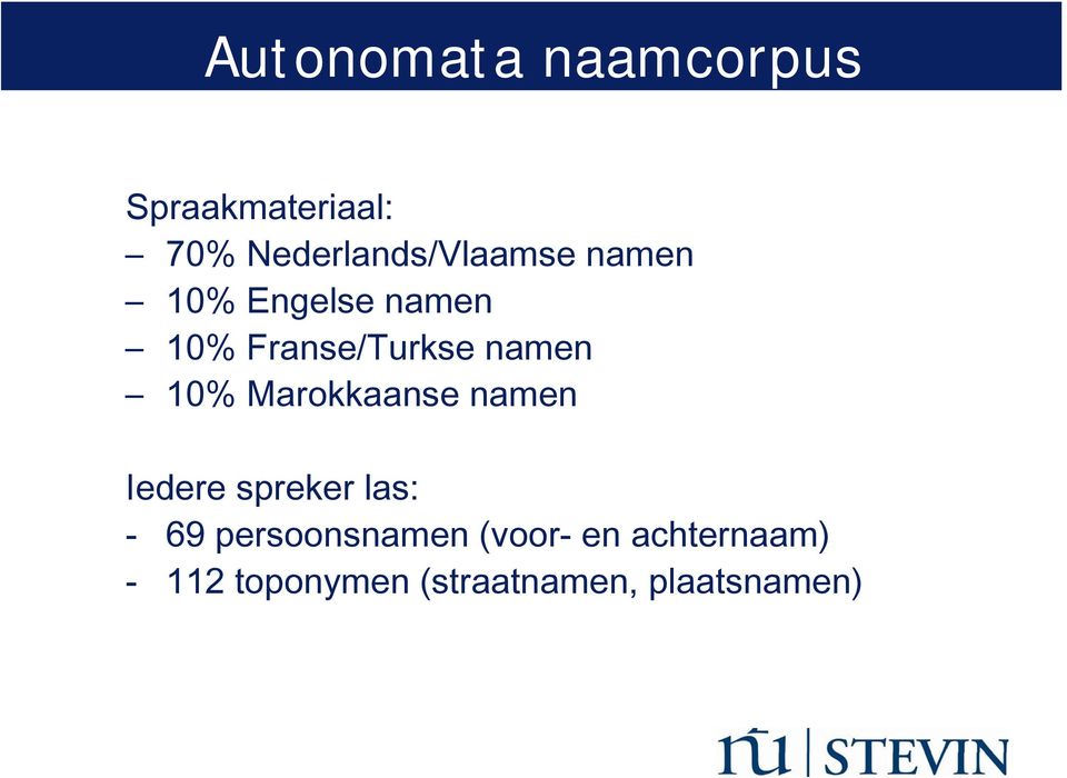 Franse/Turkse namen 10% Marokkaanse namen Iedere spreker