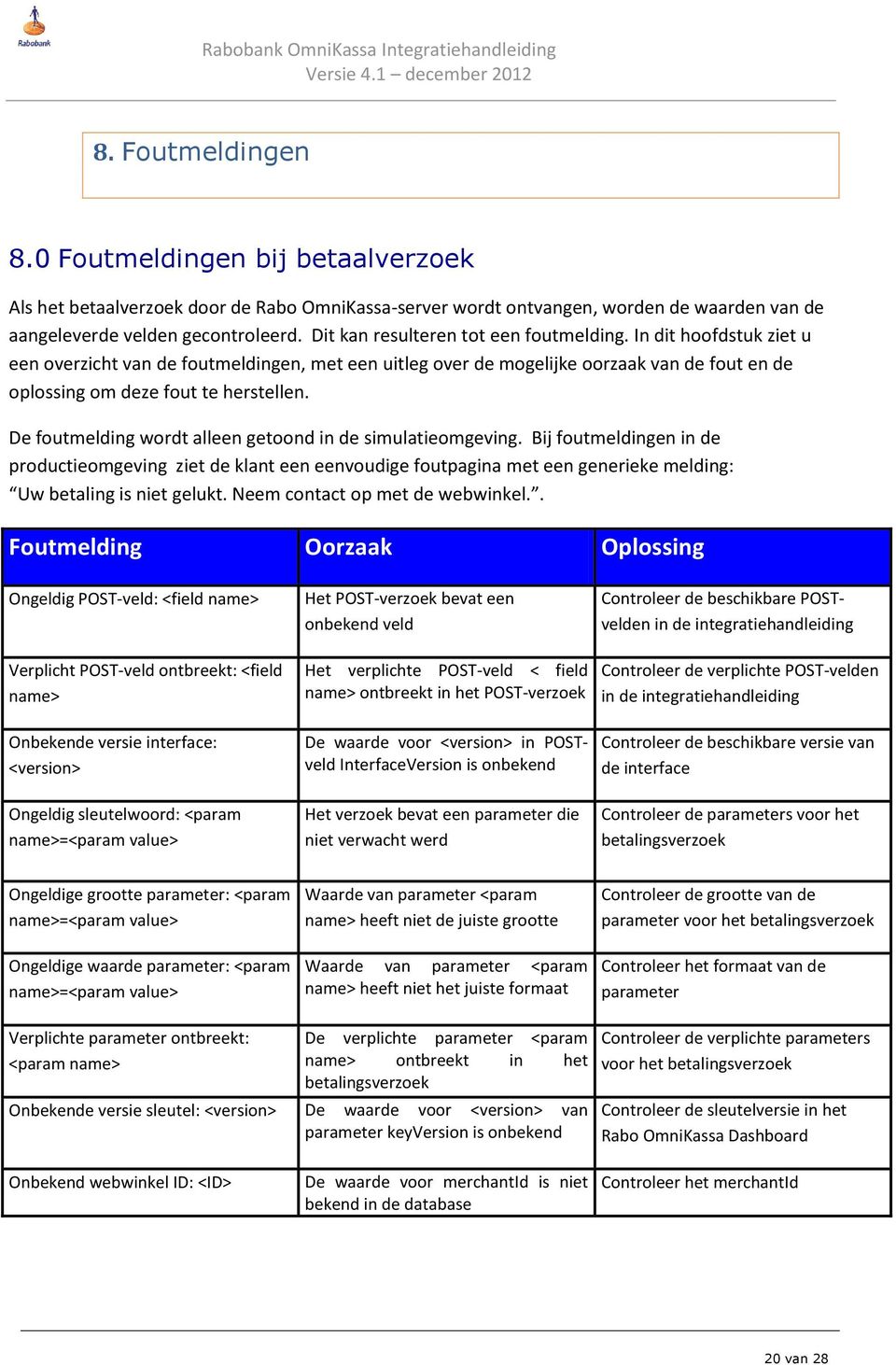 De foutmelding wordt alleen getoond in de simulatieomgeving. Bij foutmeldingen in de productieomgeving ziet de klant een eenvoudige foutpagina met een generieke melding: Uw betaling is niet gelukt.