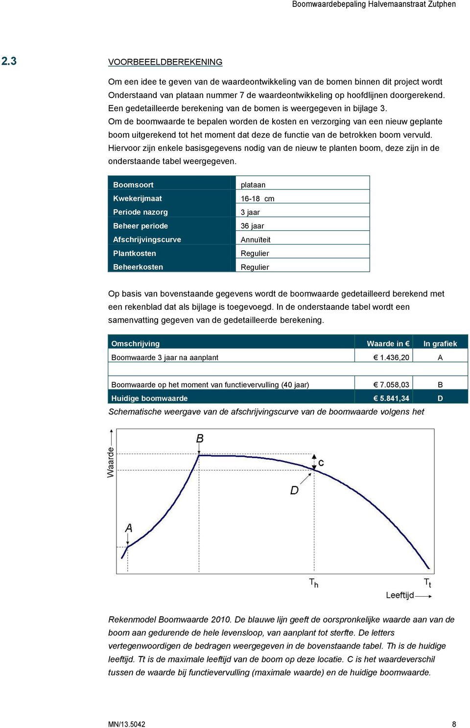 Om de boomwaarde te bepalen worden de kosten en verzorging van een nieuw geplante boom uitgerekend tot het moment dat deze de functie van de betrokken boom vervuld.