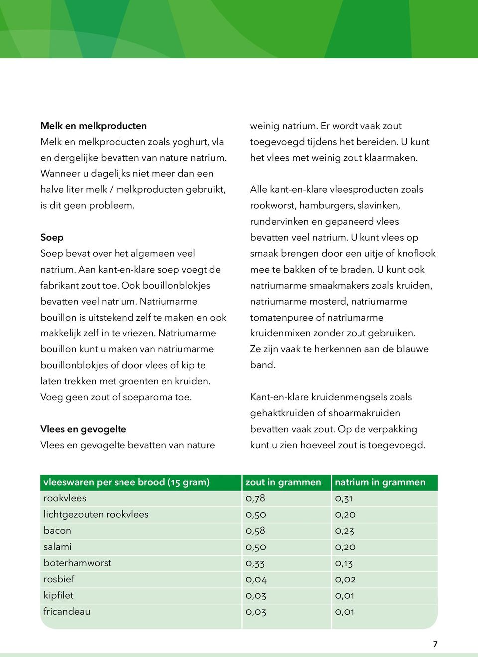 Aan kant-en-klare soep voegt de fabrikant zout toe. Ook bouillonblokjes bevatten veel natrium. Natriumarme bouillon is uitstekend zelf te maken en ook makkelijk zelf in te vriezen.