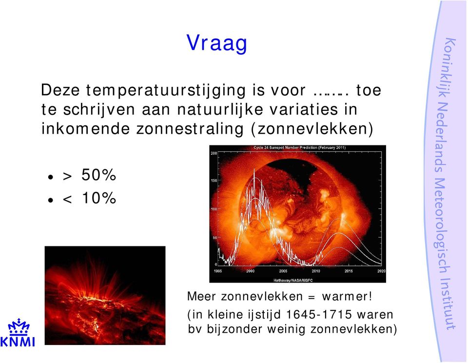zonnestraling (zonnevlekken) > 50% < 10% Meer zonnevlekken