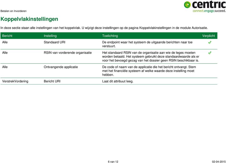 Alle RSIN van vorderende organisatie Het standaard RSIN van de organisatie aan wie de leges moeten worden betaald.