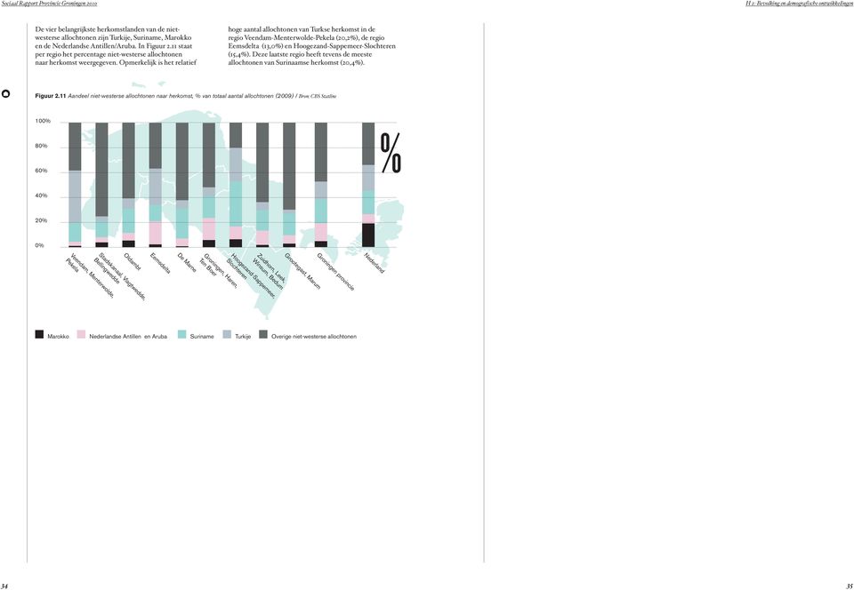 Opmerkelijk is het relatief hoge aantal allochtonen van Turkse herkomst in de regio Veendam-Menterwolde-Pekela (20,2%), de regio (13,0%) en Hoogezand-Sappemeer- Slochteren (15,4%).