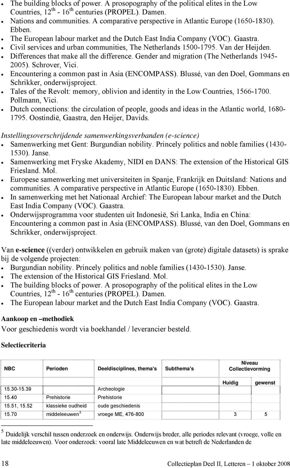 Civil services and urban communities, The Netherlands 1500-1795. Van der Heijden. Differences that make all the difference. Gender and migration (The Netherlands 1945-2005). Schrover, Vici.