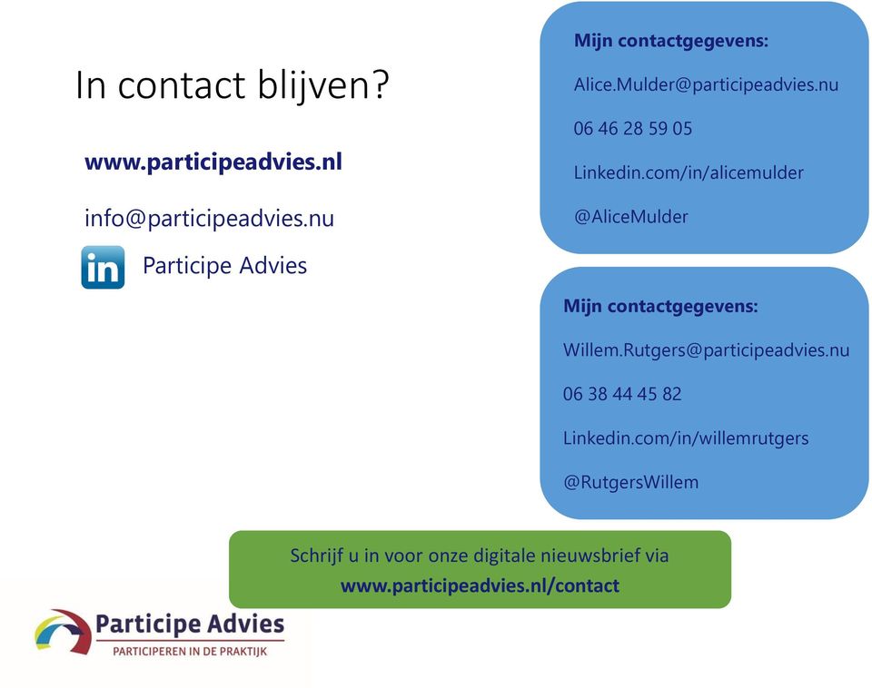 com/in/alicemulder @AliceMulder Participe Advies Mijn contactgegevens: Willem.