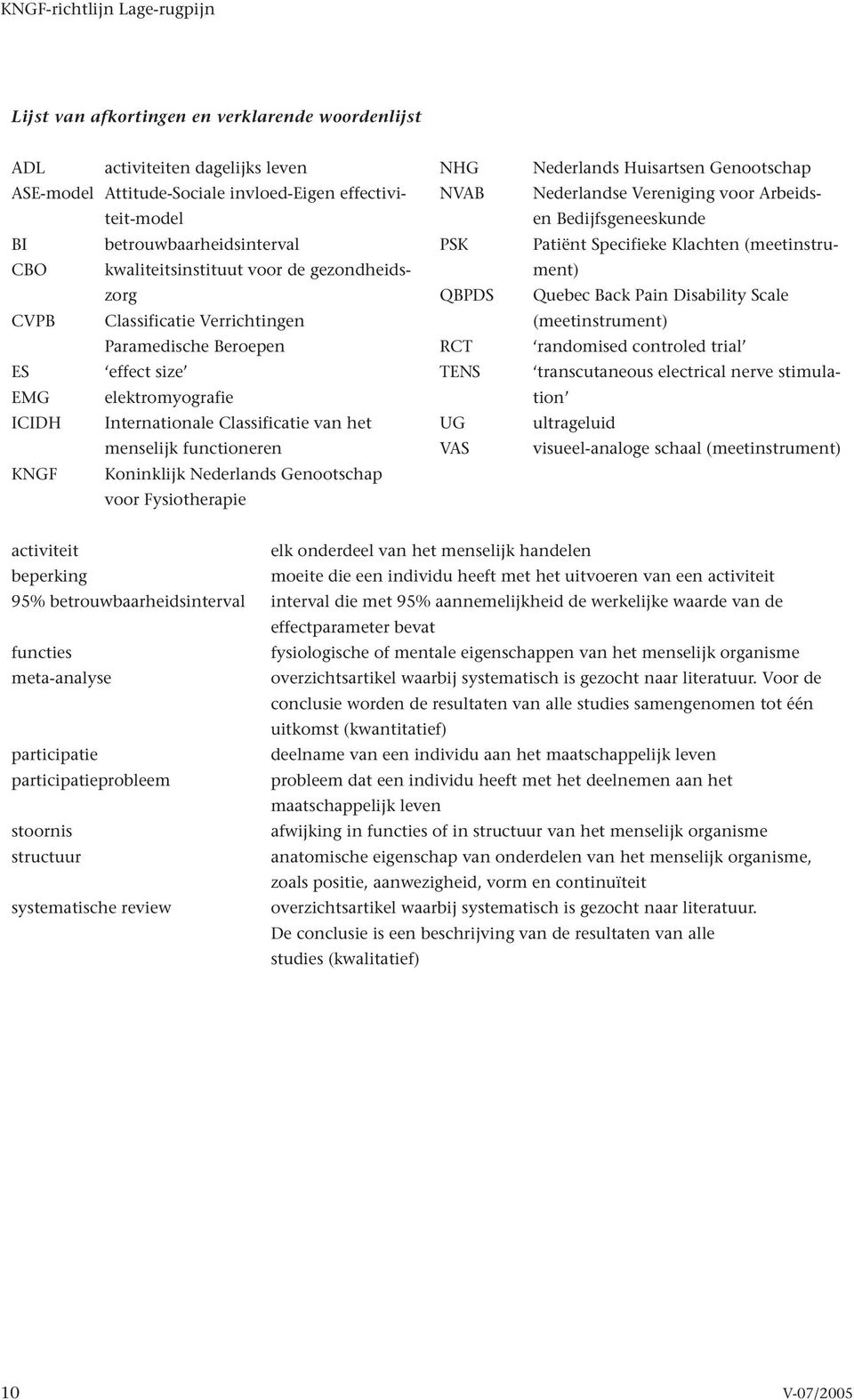 functioneren KNGF Koninklijk Nederlands Genootschap voor Fysiotherapie NHG NVAB PSK QBPDS RCT TENS UG VAS Nederlands Huisartsen Genootschap Nederlandse Vereniging voor Arbeidsen Bedijfsgeneeskunde