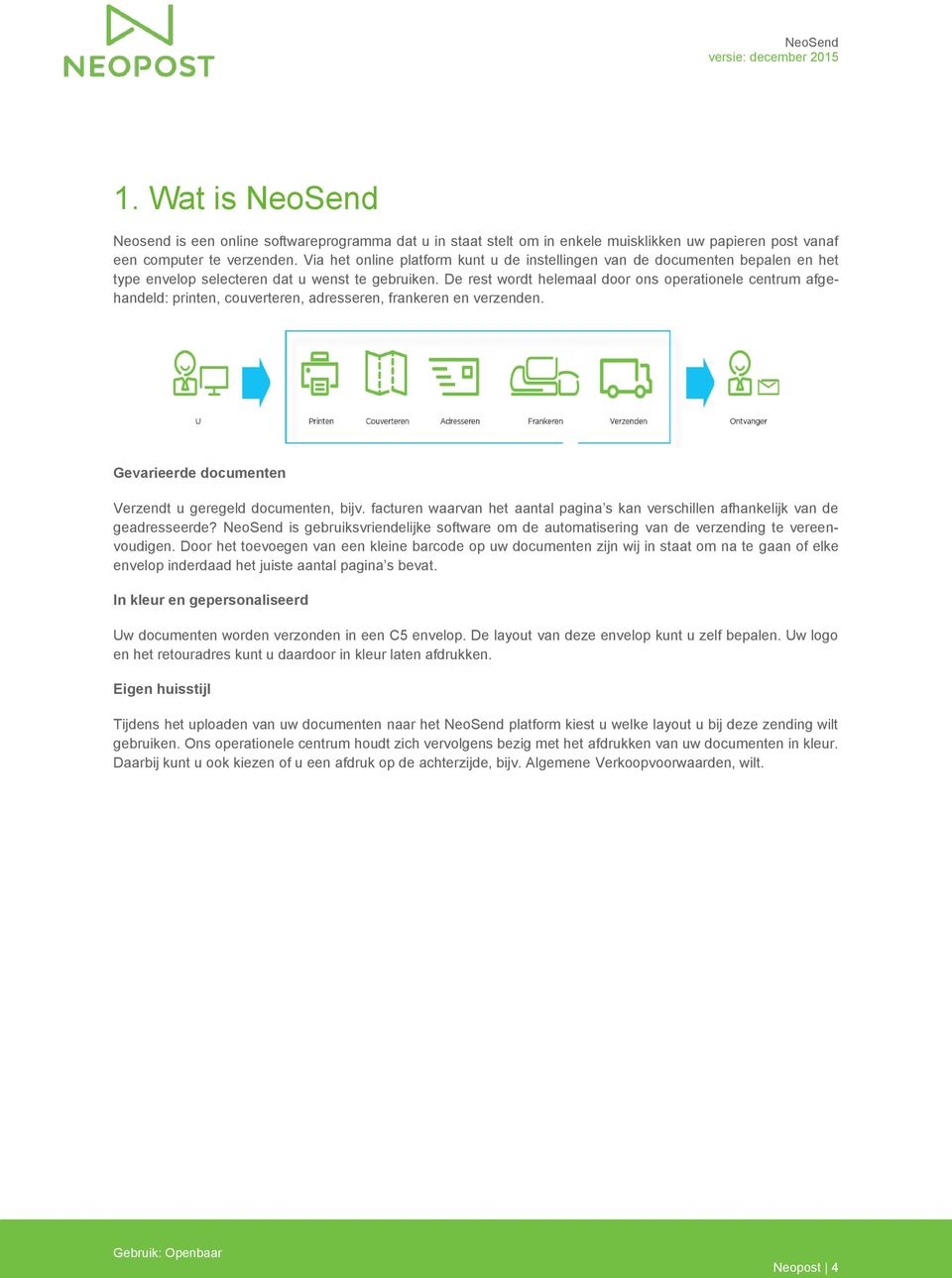 De rest wordt helemaal door ons operationele centrum afgehandeld: printen, couverteren, adresseren, frankeren en verzenden. Gevarieerde documenten Verzendt u geregeld documenten, bijv.