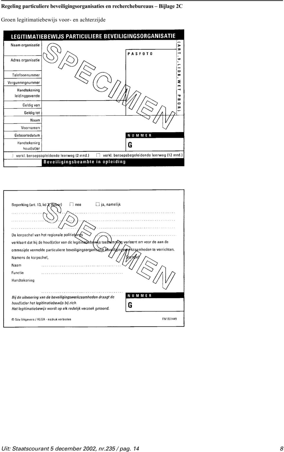 Bijlage 2C Groen legitimatiebewijs voor- en