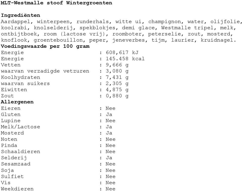 roomboter, peterselie, zout, mosterd, knoflook, groentebouillon, peper, jeneverbes, tijm, laurier, kruidnagel.