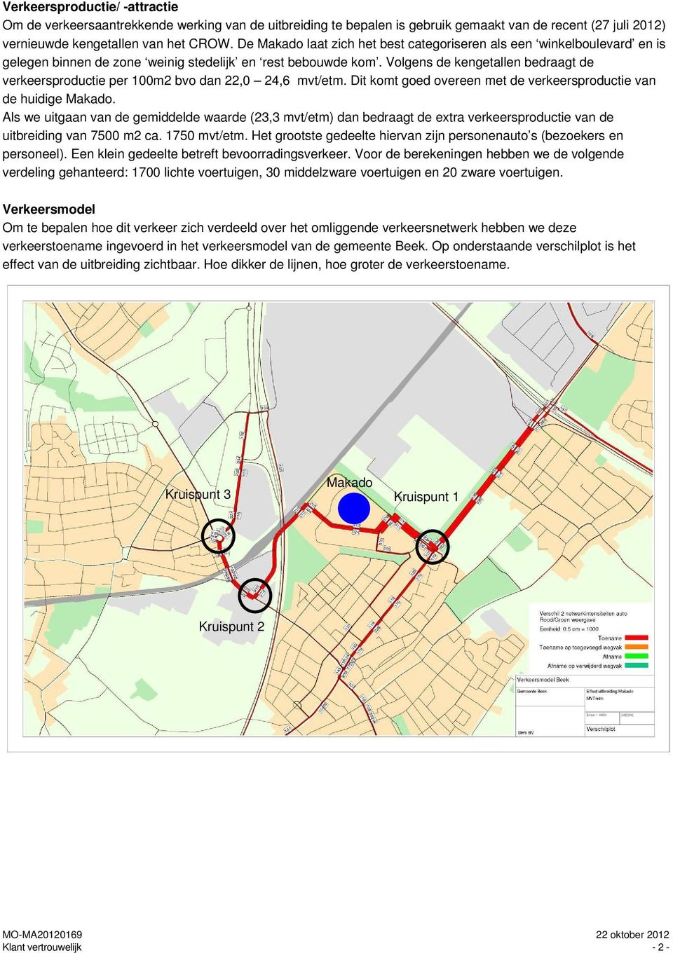 Volgens de kengetallen bedraagt de verkeersproductie per 100m2 bvo dan 22,0 24,6 mvt/etm. Dit komt goed overeen met de verkeersproductie van de huidige Makado.