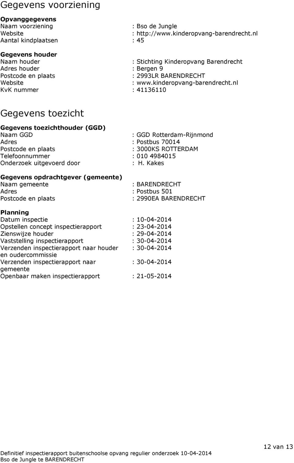nl KvK nummer : 41136110 Gegevens toezicht Gegevens toezichthouder (GGD) Naam GGD : GGD Rotterdam-Rijnmond Adres : Postbus 70014 Postcode en plaats : 3000KS ROTTERDAM Telefoonnummer : 010 4984015