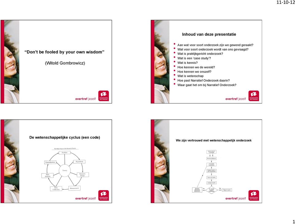 Wat is kennis? Hoe kennen we de wereld? Hoe kennen we onszelf? Wat is wetenschap Hoe past Narratief Onderzoek daarin?