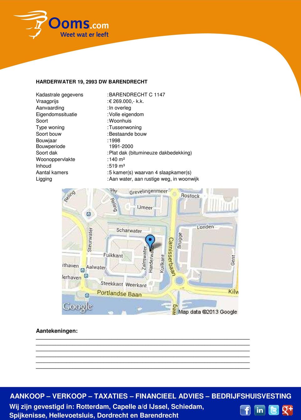 Bestaande bouw Bouwjaar : 1998 Bouwperiode 1991-2000 Soort dak : Plat dak (bitumineuze dakbedekking) Woonoppervlakte :