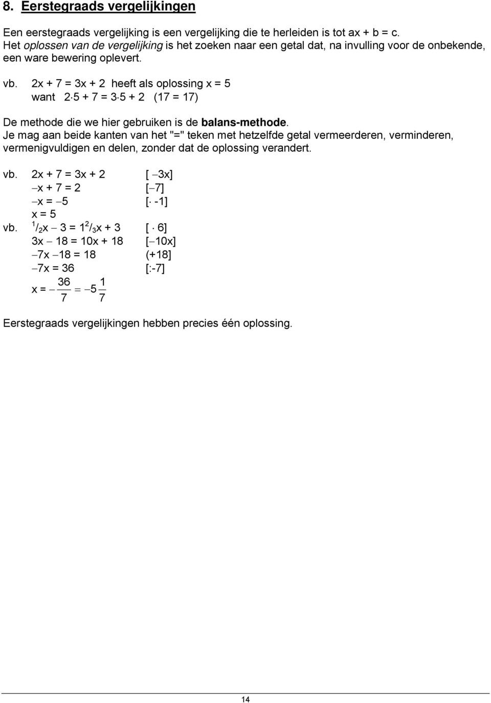 x + x + heeft als oplossing x want + + ( ) De methode die we hier gebruiken is de balans-methode.