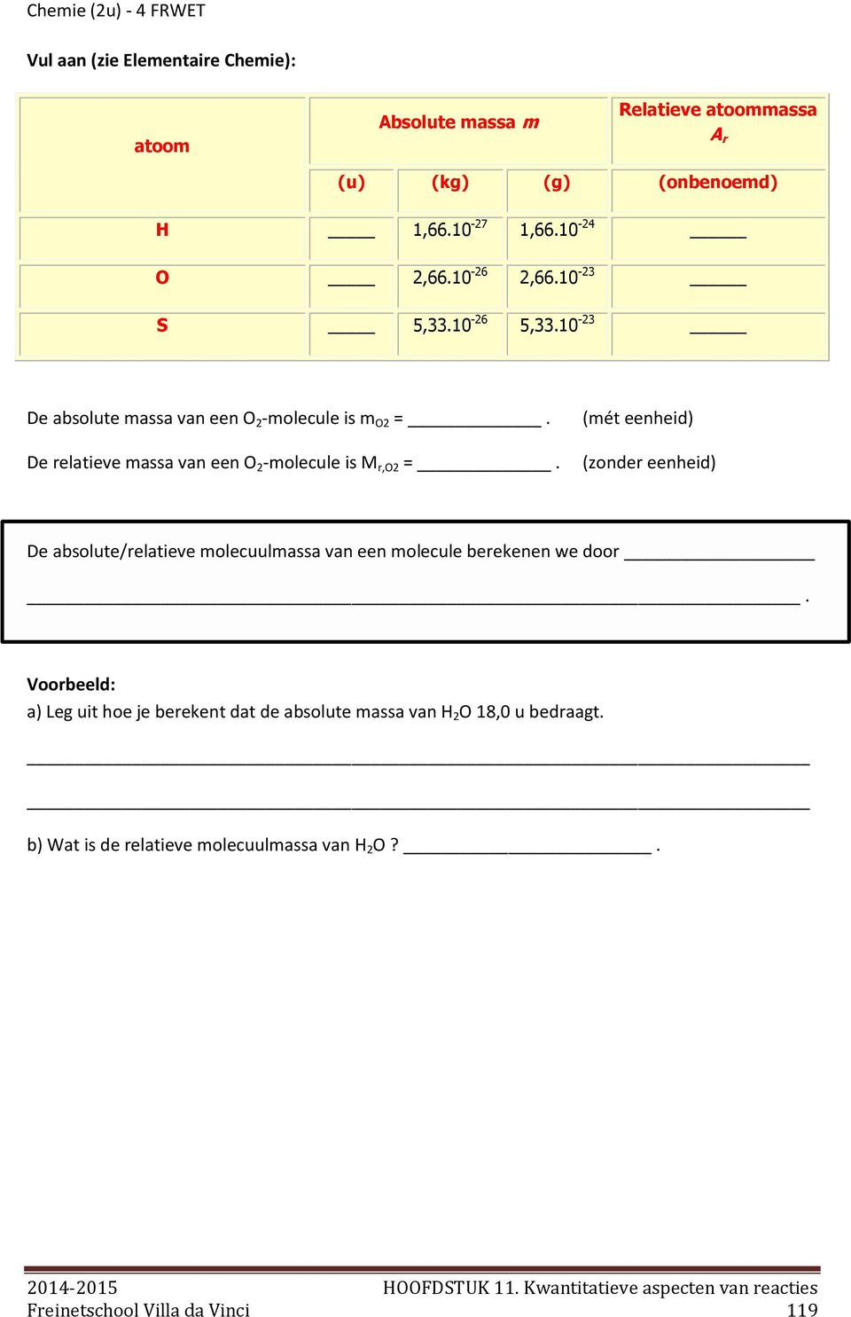 De relatieve massa van een O 2 -molecule is M r,o2 =.