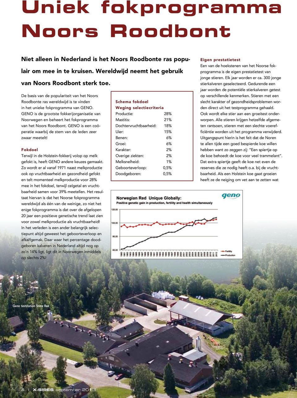 Schema fokdoel Weging selectiecriteria GENO is de grootste fokkerijorganisatie van Noorwegen en beheert het fokprogramma van het Noors Roodbont.