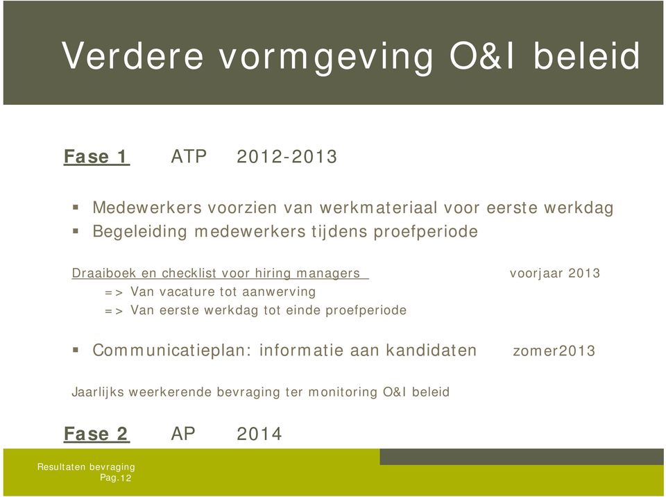 2013 => Van vacature tot aanwerving => Van eerste tot einde proefperiode Communicatieplan: informatie