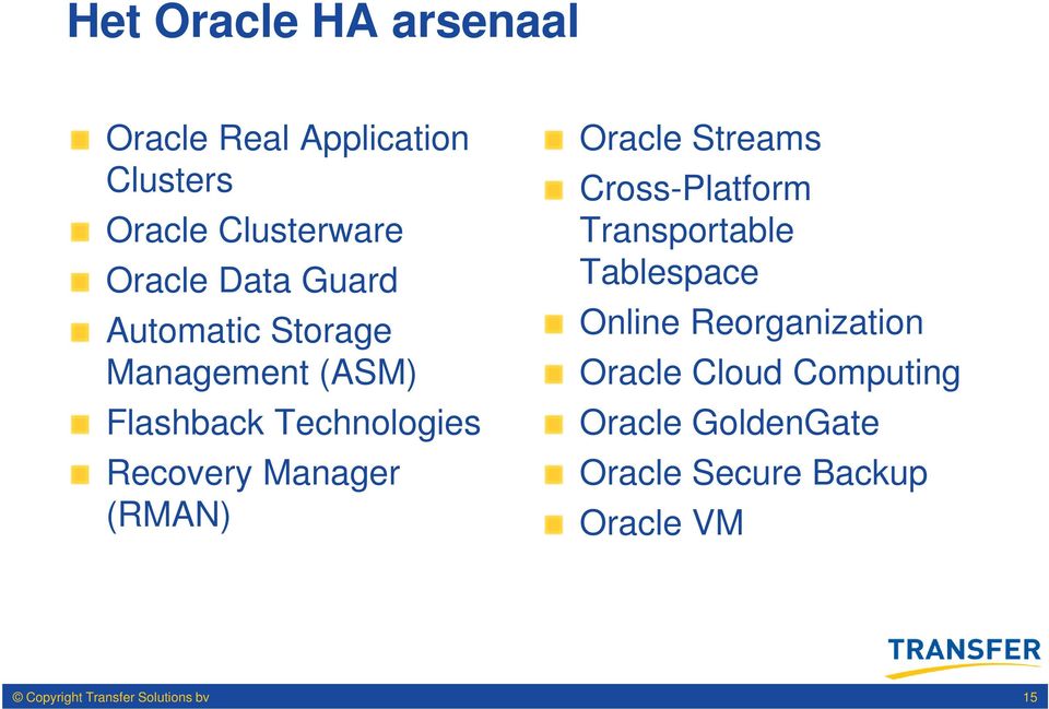 Manager (RMAN) Oracle Streams Cross-Platform Transportable Tablespace Online