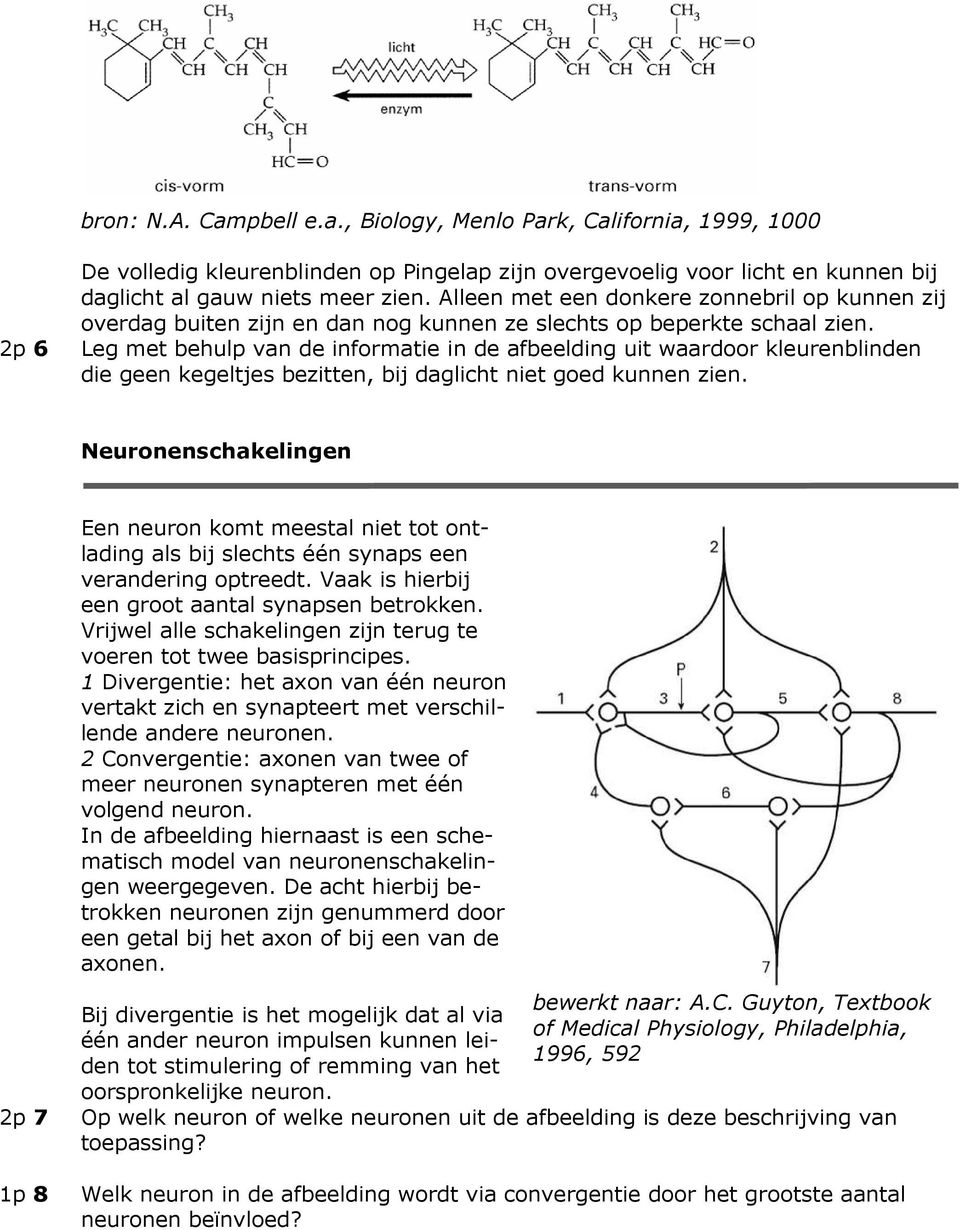 Leg met behulp van de informatie in de afbeelding uit waardoor kleurenblinden die geen kegeltjes bezitten, bij daglicht niet goed kunnen zien.