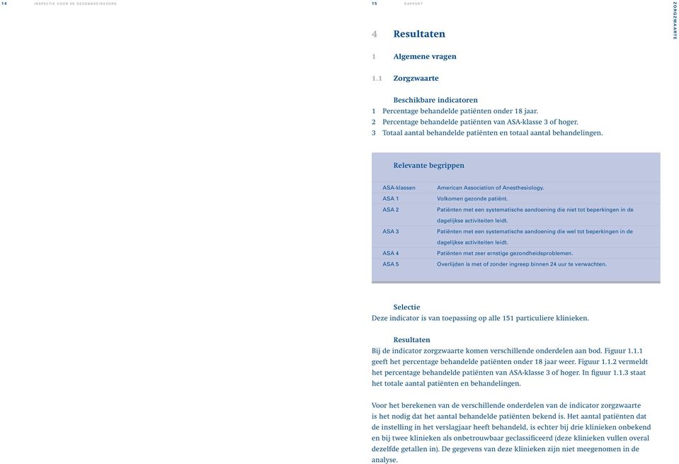 3 Totaal aantal behandelde patiënten en totaal aantal behandelingen. Relevante begrippen ASA-klassen ASA 1 ASA 2 American Association of Anesthesiology. Volkomen gezonde patiënt.