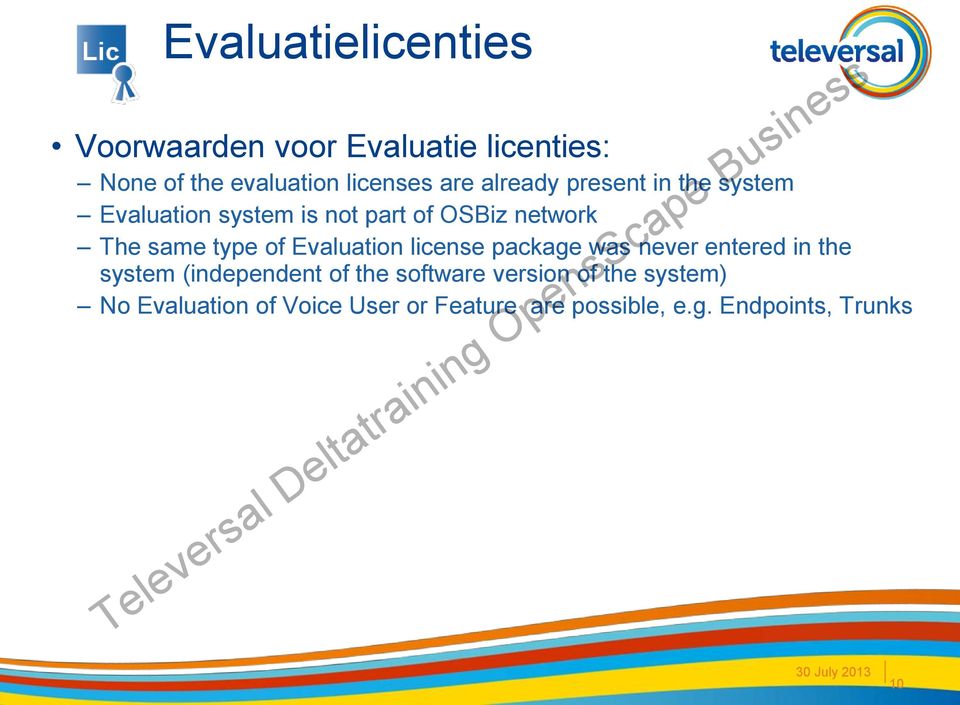 Evaluation license package was never entered in the system (independent of the software