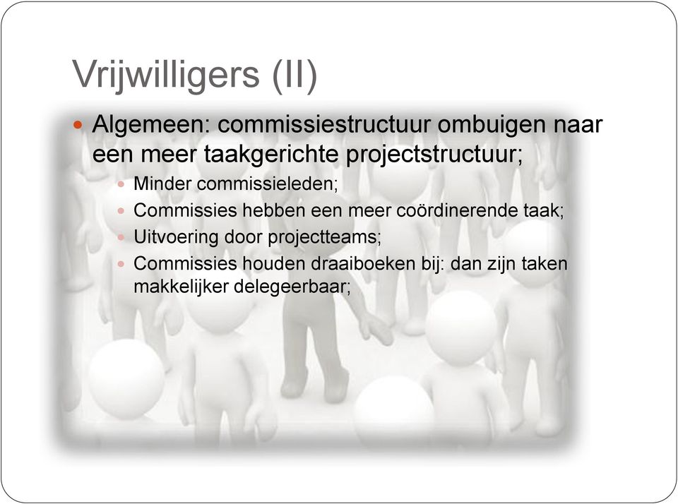 hebben een meer coördinerende taak; Uitvoering door projectteams;