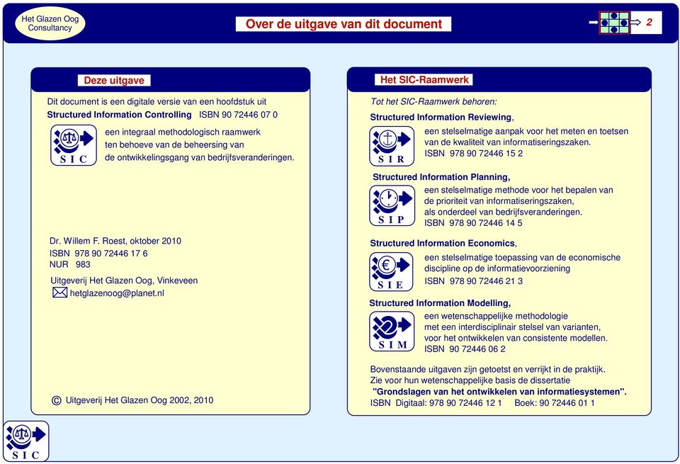 Het SIC-Raamwerk Tot het SIC-Raamwerk behoren: Structured Information Reviewing, S I R een stelselmatige aanpak voor het meten en toetsen van de kwaliteit van informatiseringszaken.