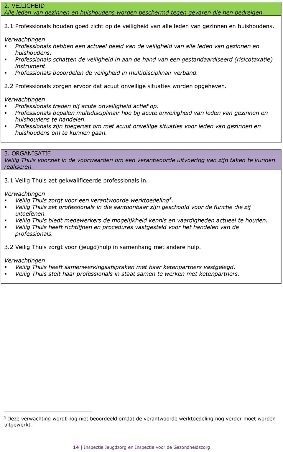 Professionals schatten de veiligheid in aan de hand van een gestandaardiseerd (risicotaxatie) instrument. Professionals beoordelen de veiligheid in multidisciplinair verband. 2.