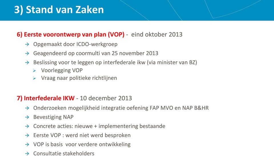 7) Interfederale IKW - 10 december 2013 Onderzoeken mogelijkheid integratie oefening FAP MVO en NAP B&HR Bevestiging NAP Concrete