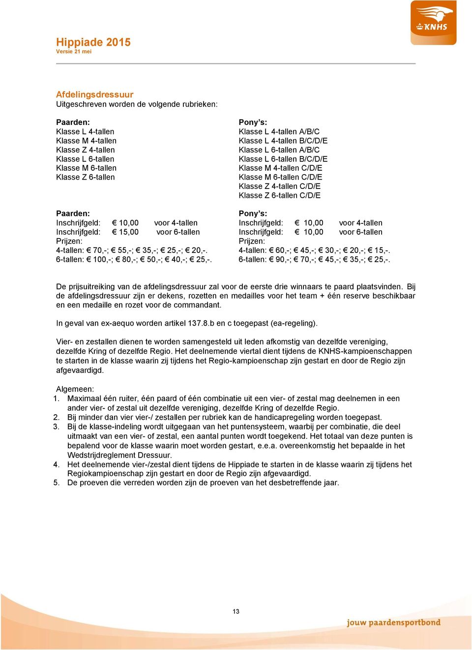 Pony s: Klasse L 4-tallen A/B/C Klasse L 4-tallen B/C/D/E Klasse L 6-tallen A/B/C Klasse L 6-tallen B/C/D/E Klasse M 4-tallen C/D/E Klasse M 6-tallen C/D/E Klasse Z 4-tallen C/D/E Klasse Z 6-tallen