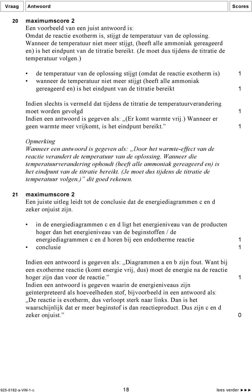 ) de temperatuur van de oplossing stijgt (omdat de reactie exotherm is) 1 wanneer de temperatuur niet meer stijgt (heeft alle ammoniak gereageerd en) is het eindpunt van de titratie bereikt 1 Indien