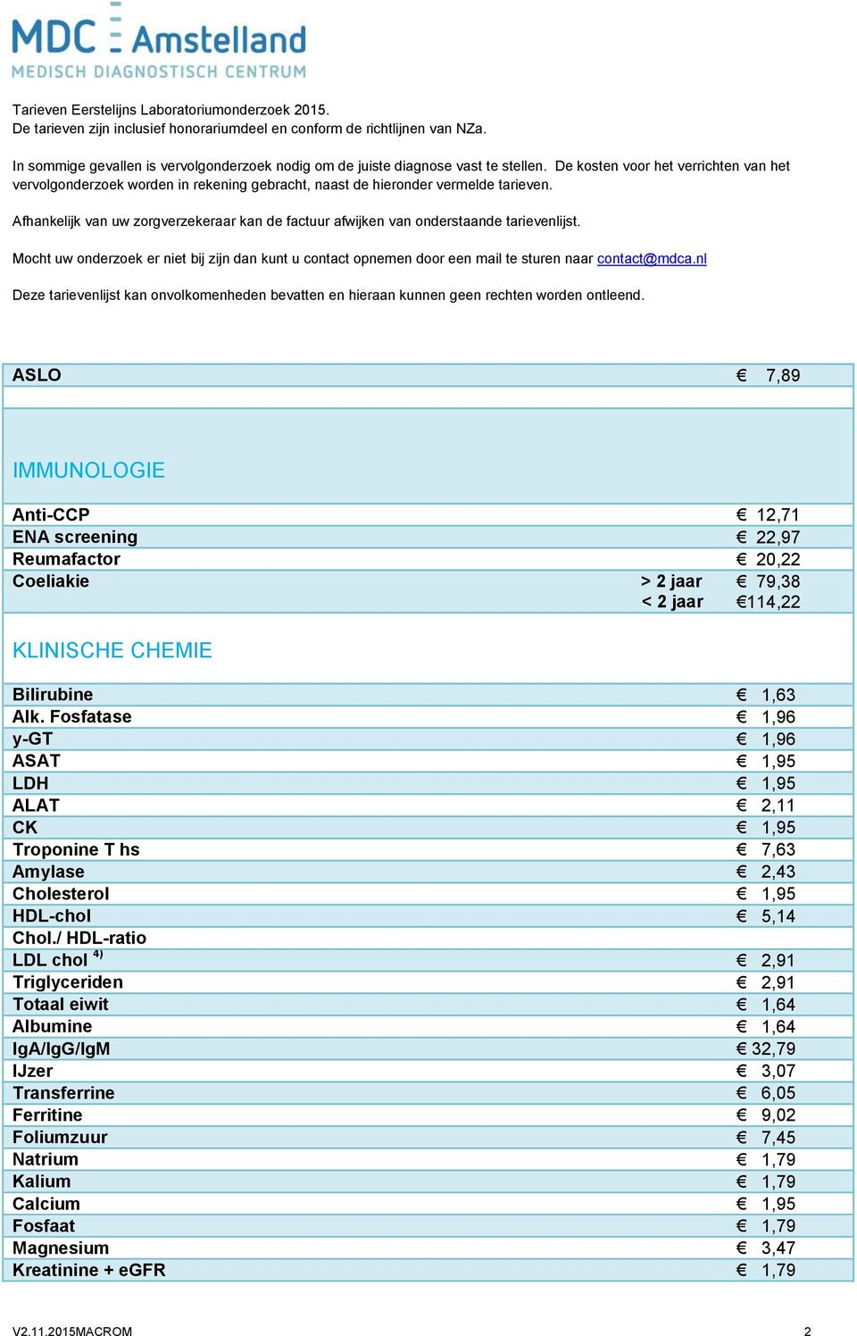 Fosfatase 1,96 y-gt 1,96 ASAT 1,95 LDH 1,95 ALAT 2,11 CK 1,95 Troponine T hs 7,63 Amylase 2,43 Cholesterol 1,95 HDL-chol 5,14 Chol.