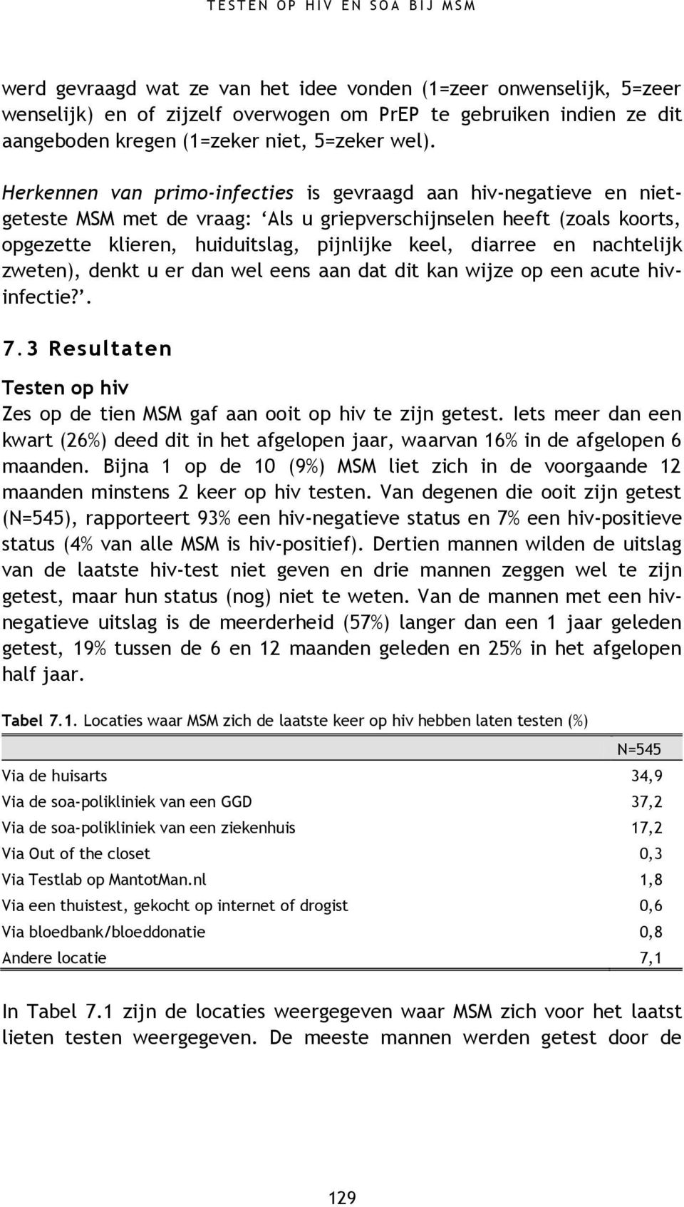 Herkennen van primo-infecties is gevraagd aan hiv-negatieve en nietgeteste MSM met de vraag: Als u griepverschijnselen heeft (zoals koorts, opgezette klieren, huiduitslag, pijnlijke keel, diarree en