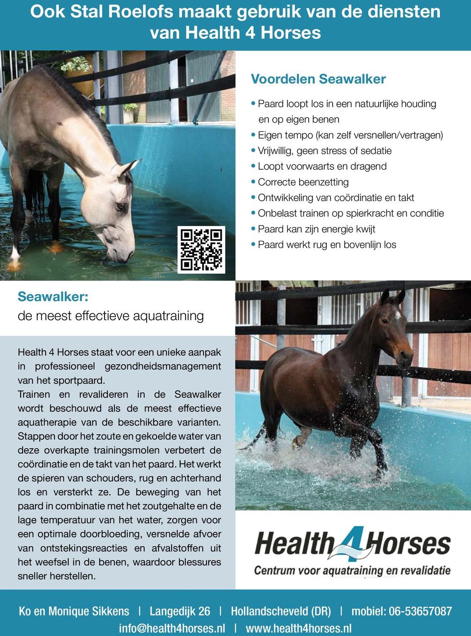 Paard kan zijn energie kwijt l Paard werkt rug en bovenlijn los Seawalker: de meest effectieve aquatraining Health 4 Horses staat voor een unieke aanpak in professioneel gezondheidsmanagement van het