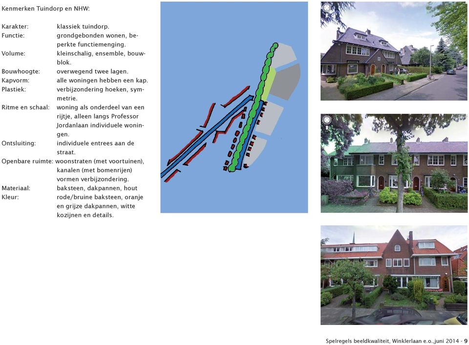 Ritme en schaal: woning als onderdeel van een rijtje, alleen langs Professor Jordanlaan individuele woningen. Ontsluiting: individuele entrees aan de straat.