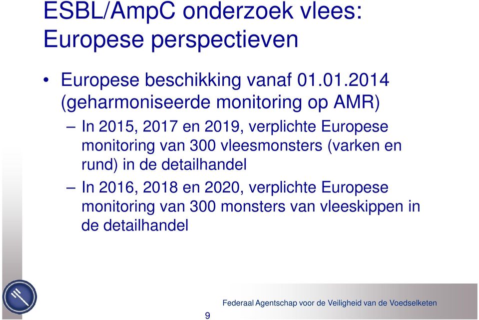 Europese monitoring van 300 vleesmonsters (varken en rund) in de detailhandel In