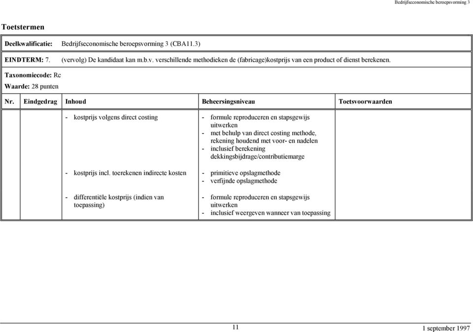 methode, rekening houdend met voor- en nadelen - inclusief berekening dekkingsbijdrage/contributiemarge - kostprijs incl.