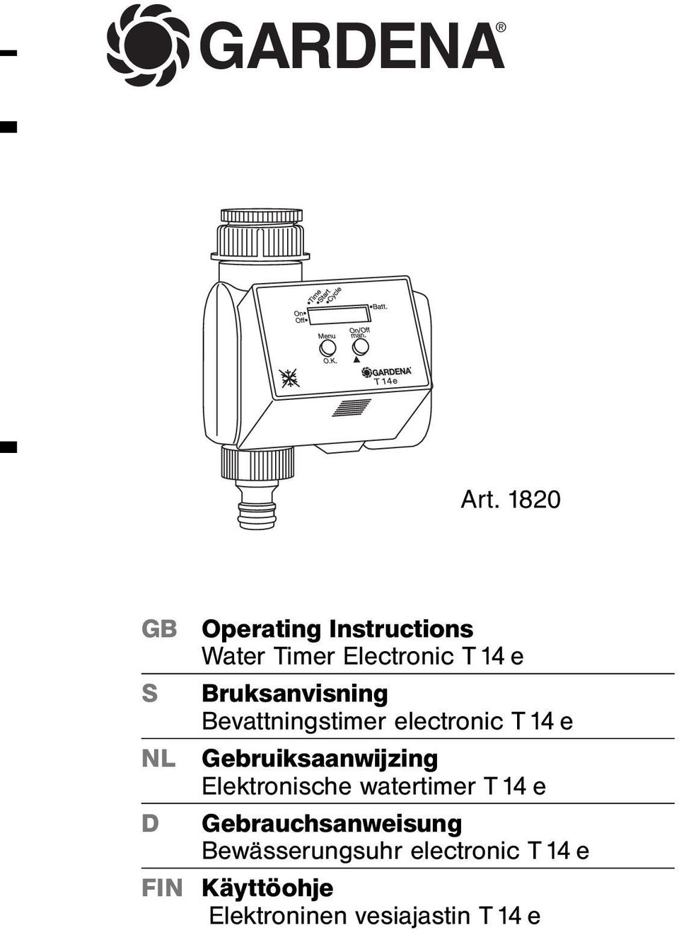 Bruksanvisning Bevattningstimer electronic T 14 e Gebruiksaanwijzing